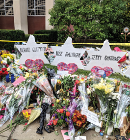 Memorials for the victims of the Tree of Life synagogue shooting in Pittsburgh.